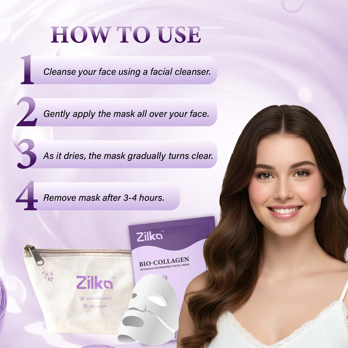 Zilka Bio Collagen Mask for Face (Pack of 8)