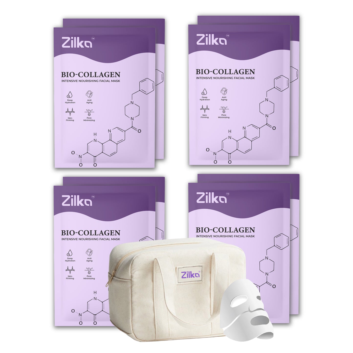 Zilka Bio Collagen Mask for Face (Pack of 8)